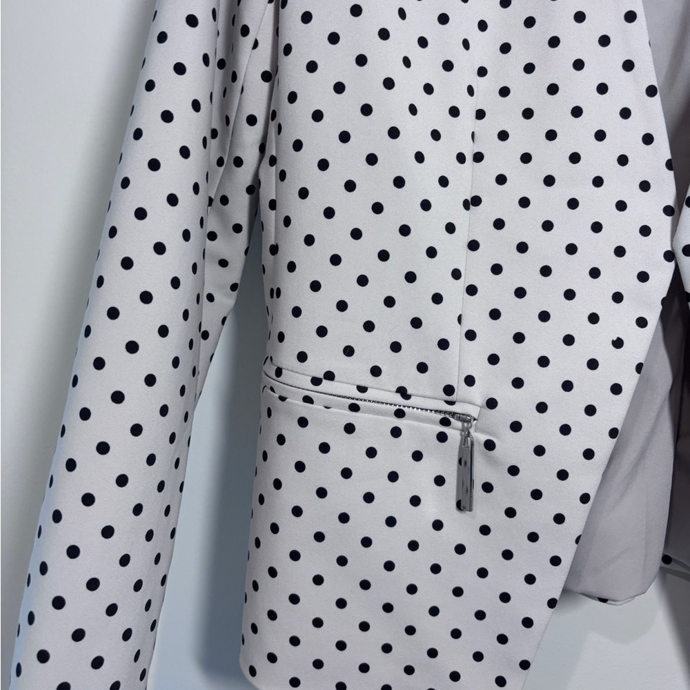Carmen Marc Valvo White Black Polka Dot Open Front Collarless Blazer Jacket - Picture 3 of 8